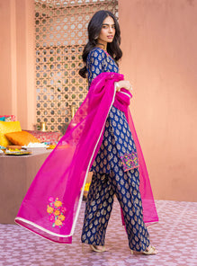 3 Pcs Digital Printed Lawn Shirt Trouser and Dupatta with Embroidered Patches