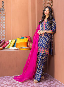 3 Pcs Digital Printed Lawn Shirt Trouser and Dupatta with Embroidered Patches