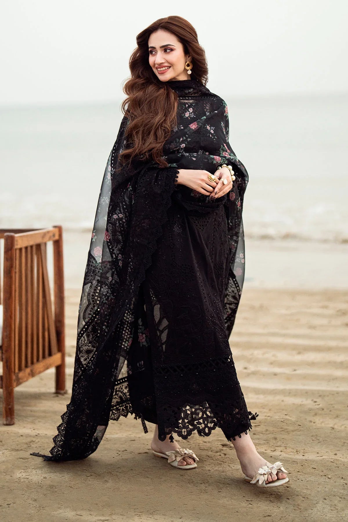 NUREH - 3PC LAWN EMBROIDERED SHIRT WITH COTTON NET PRINTED EMBROIDERED DUPATTA AND TROUSER - C 520
