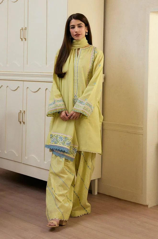 3 Pc Embroidered Lawn Shirt with Embroidered Cotton Net Dupatta ZS 2635