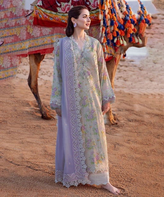 3PC-Printed Lawn Shirt With Voile Printed Dupatta-1544