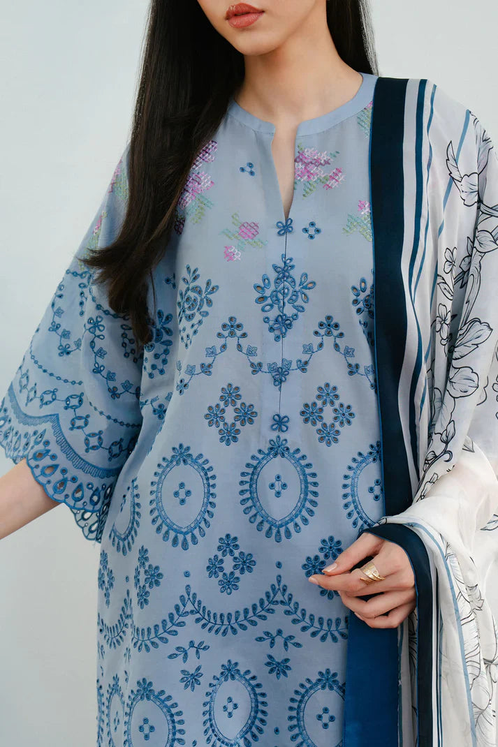 3 Pc Embroidered Lawn Shirt with Printed Polly Lawn Dupatta CO 2610