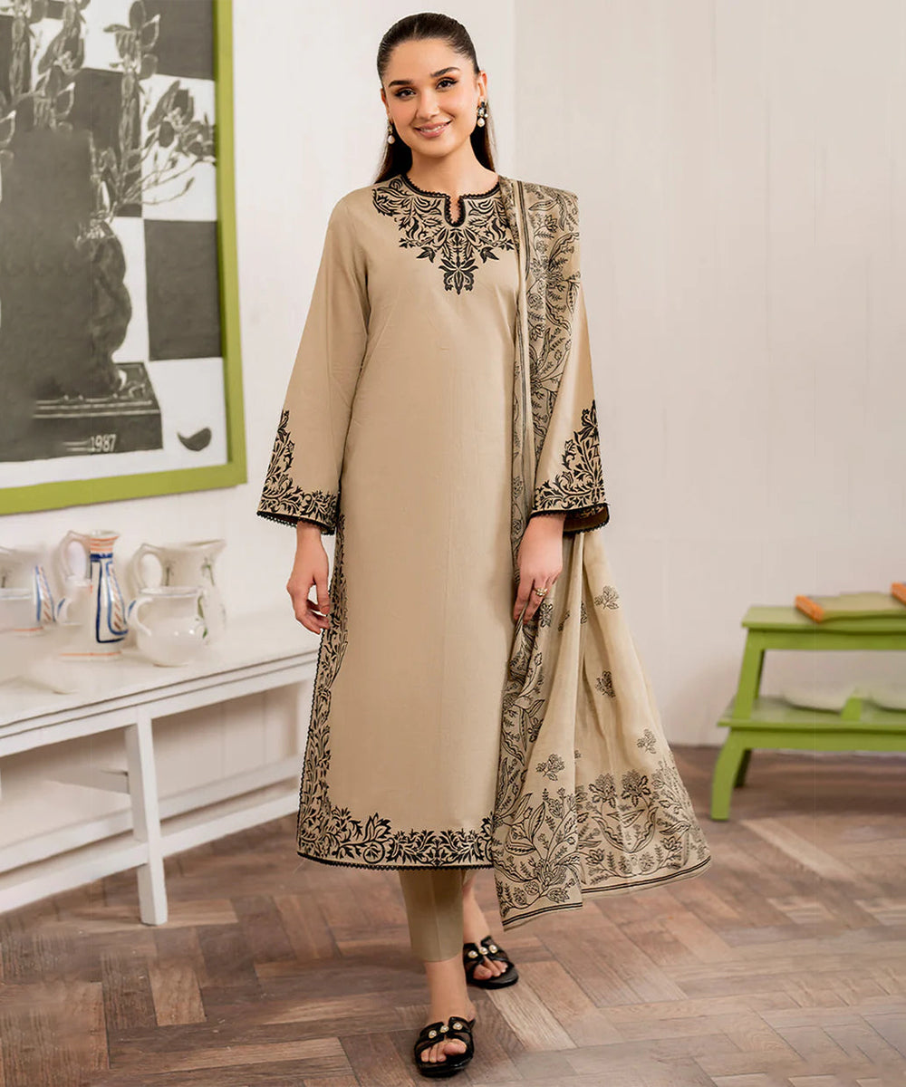 GARNADE - 3PC DHANAK EMBROIDERED UNSTITCHED DRESS - 221