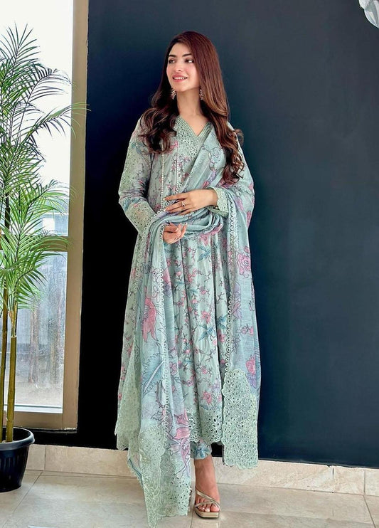 EMBROIDERED PRINTED UNSTITCHED LILEN  528