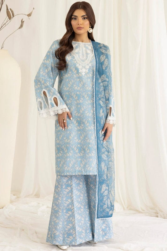 Unstitched 3 Pcs Digital Printed And Embroidered Lawn Suit With Silk Dupatta MB 442