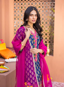 3 Pcs Digital Printed Lawn Shirt Trouser and Dupatta with Embroidered Patches