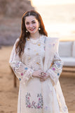 QALAMKAR -WHITE 3PC LAWN EMBROIDERED SHIRT WITH ORGANZA CUTWORK EMBROIDERED DUPATTA AND TROUSER - 455