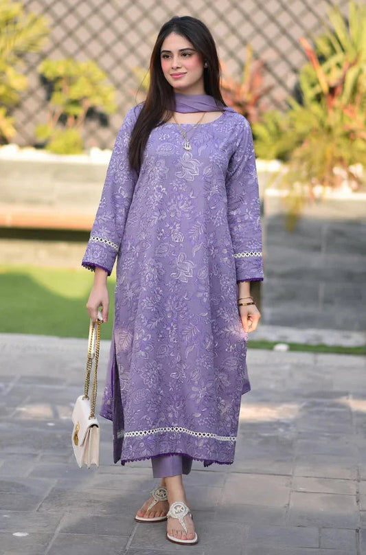 3 Pcs Embroidered Lawn Shirt with Embroidered Chifoon Dupatta BR2575