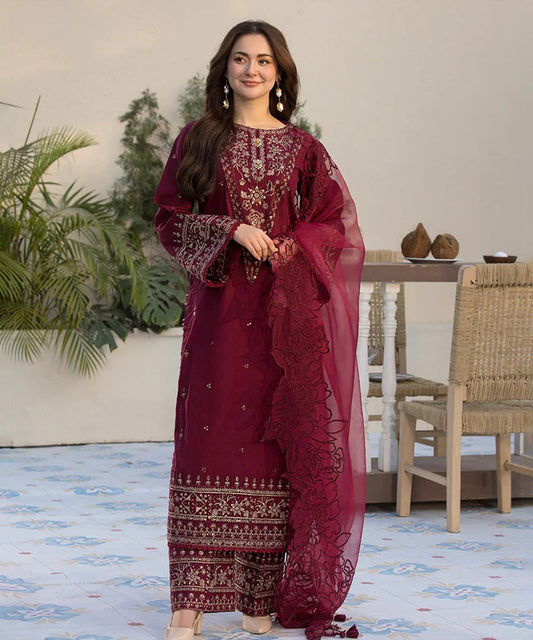 Lawn-3PC Embroidered Shirt with Organza Embroidered Dupatta 1351W