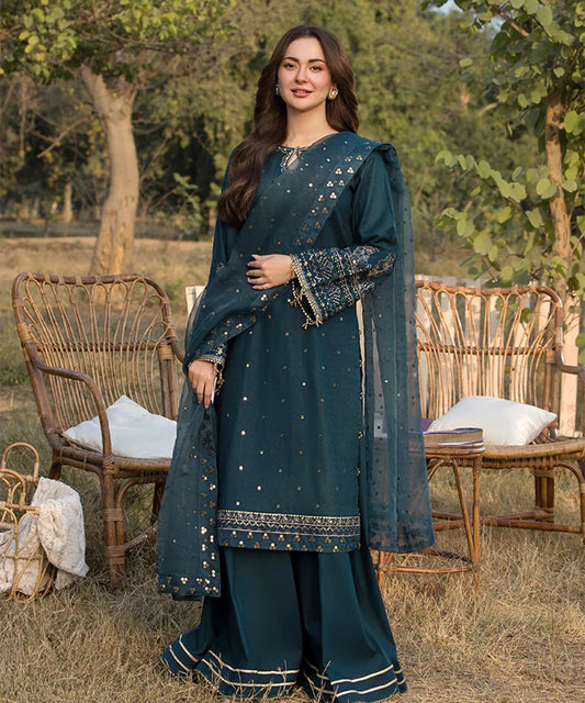 Dhanak-3PC Embroidered Shirt with Organza Embroidered Dupatta- 110