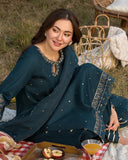 Dhanak-3PC Embroidered Shirt with Organza Embroidered Dupatta- 110