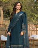 Dhanak-3PC Embroidered Shirt with Organza Embroidered Dupatta- 110
