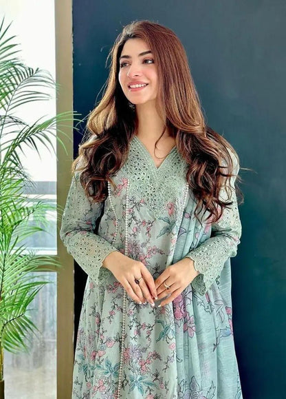 EMBROIDERED PRINTED UNSTITCHED LILEN  528