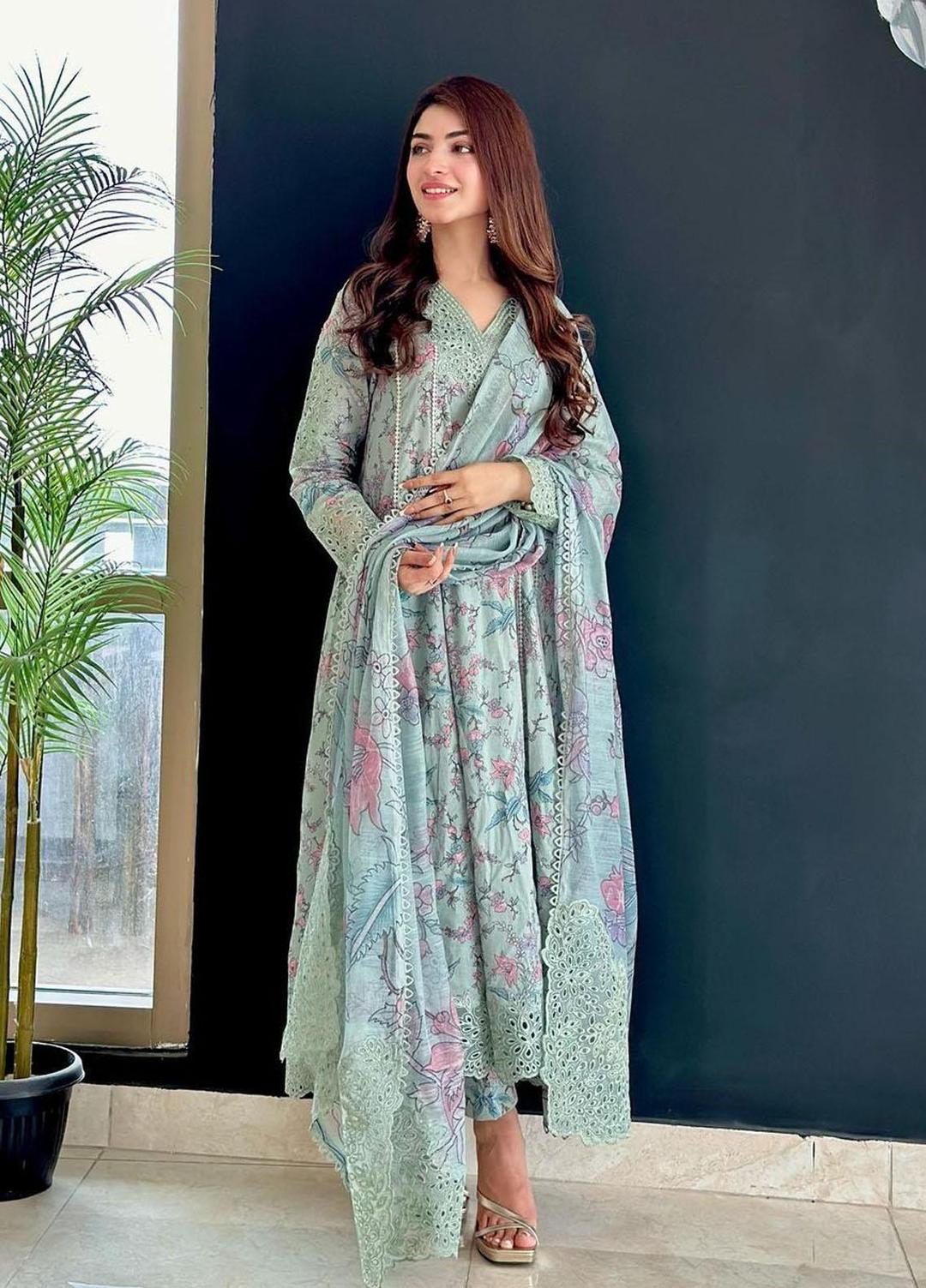 EMBROIDERED PRINTED UNSTITCHED LILEN  528