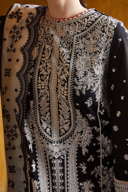 3 Piece Unstitched Fully Embroidered lawn fabric with Embroidered Bamber Chiffon Dupatta-MB2615